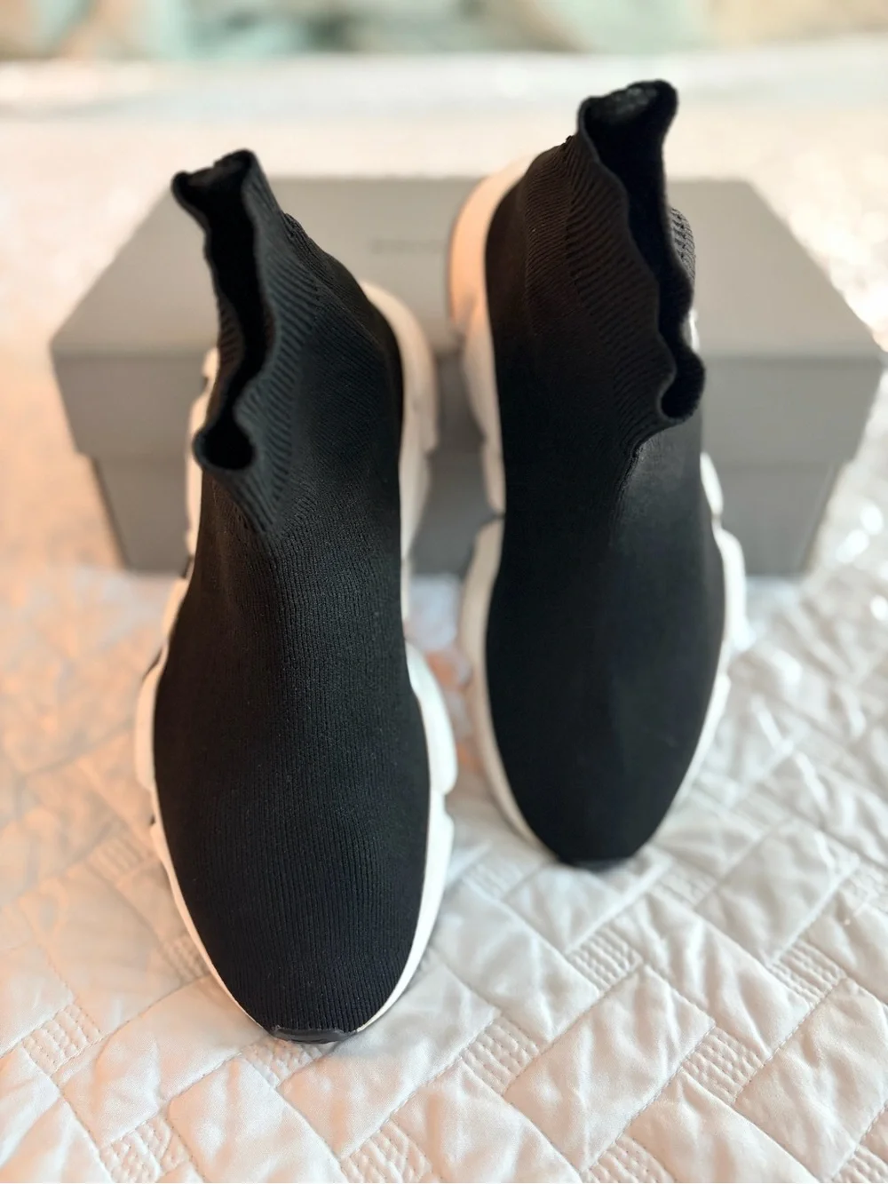 Balenciaga Speed Trainer Graffiti Sock Sneakers Black White EU 36 US 6